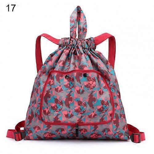 Foldable Flower Print Nylon Drawstring Waterproof Large Capacity Backpack Handbag for Shopping