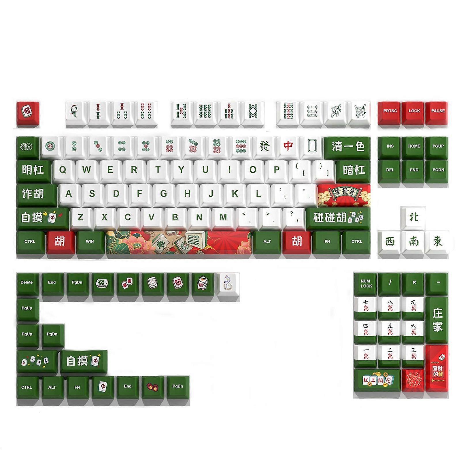 125 Key Original Profile Mahjong Theme Keycaps Set Dye Sublimation for Clear and Durability For Mechanical Keyboards