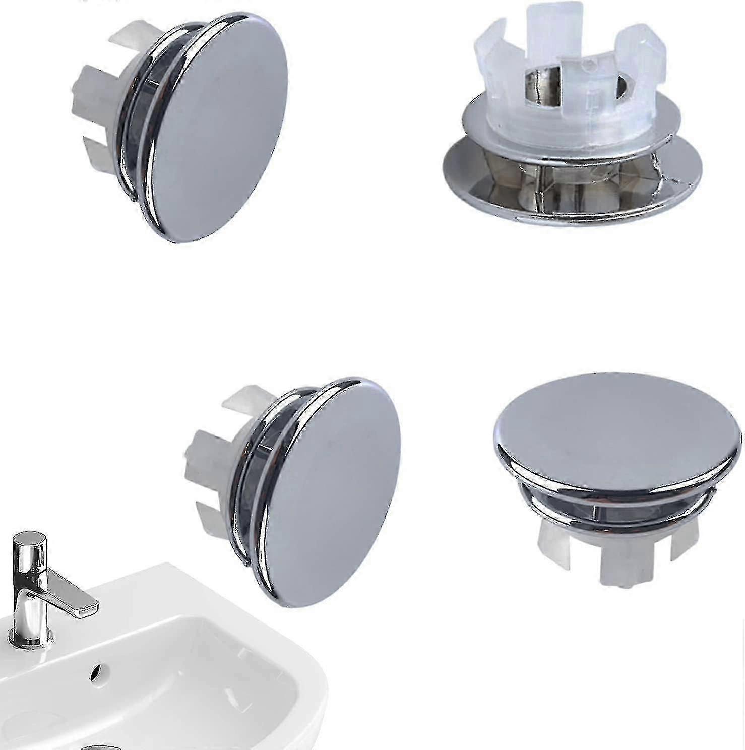 4 Pack Sink Basin Overflow Trim Ring Solid Brass Bathroom Sink Trim Overflow Cover Insert In Hole Round Caps, Double Layer Copper Solid Chrome-Good-Yv