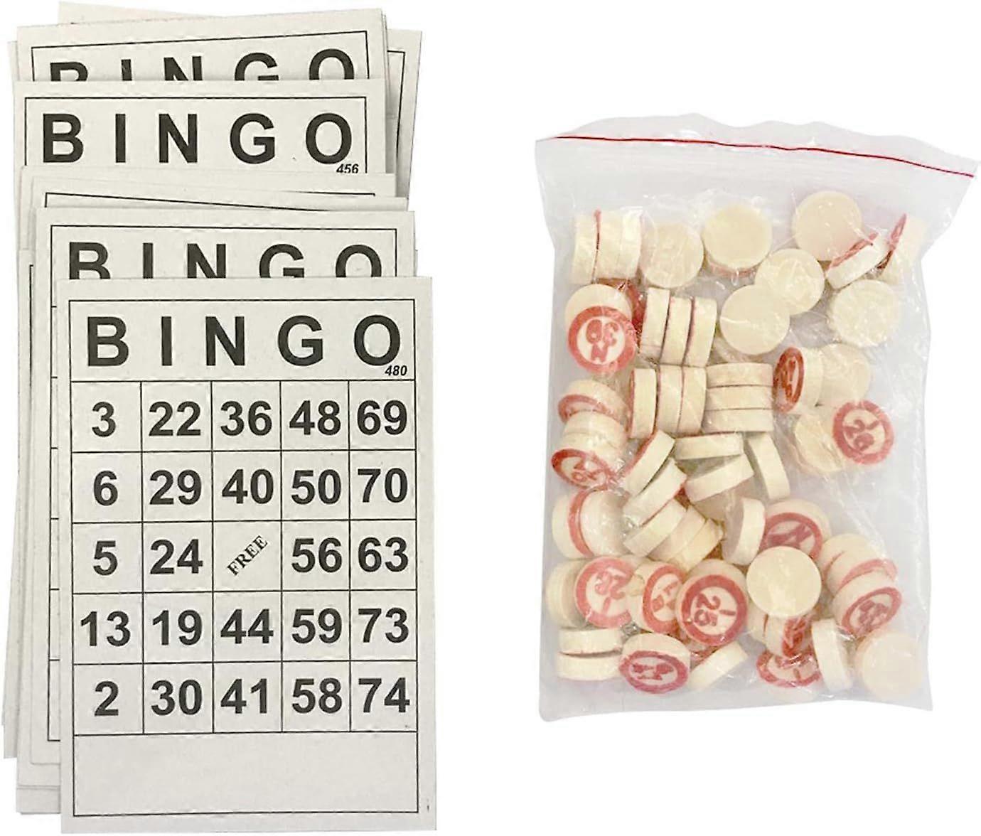 Bingo Board Game, Classic Bingo Cards, Vintage Wooden Bingo Game Set with 40 Bingo Number Cards and 75 Chess