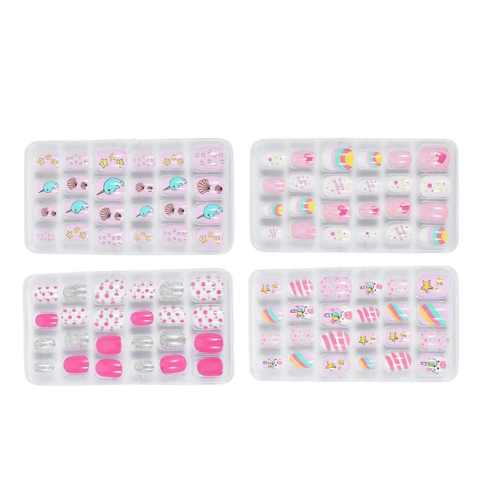 96pcs/4 Boxes Full Cover Fake Nail Tip False Nails Sticker Color