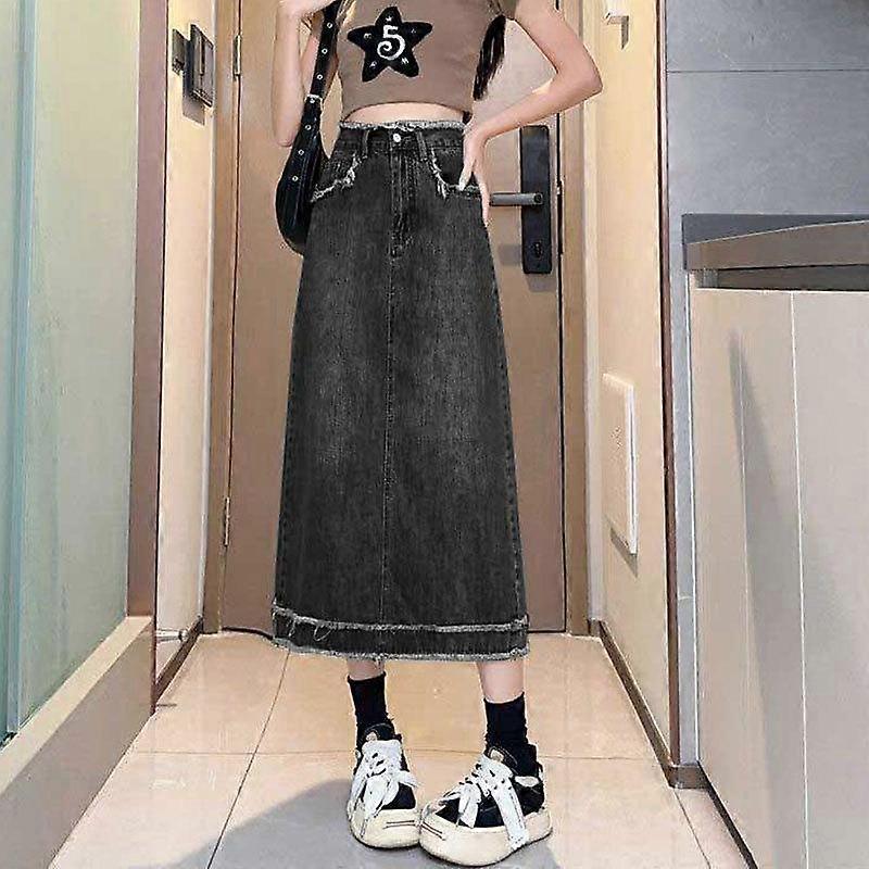 Vintage High-waisted Denim Skirt Female Package Hip A-line Cover Meat Straight Section of The Long Section of The Design Sense of The Burlap Half-body
