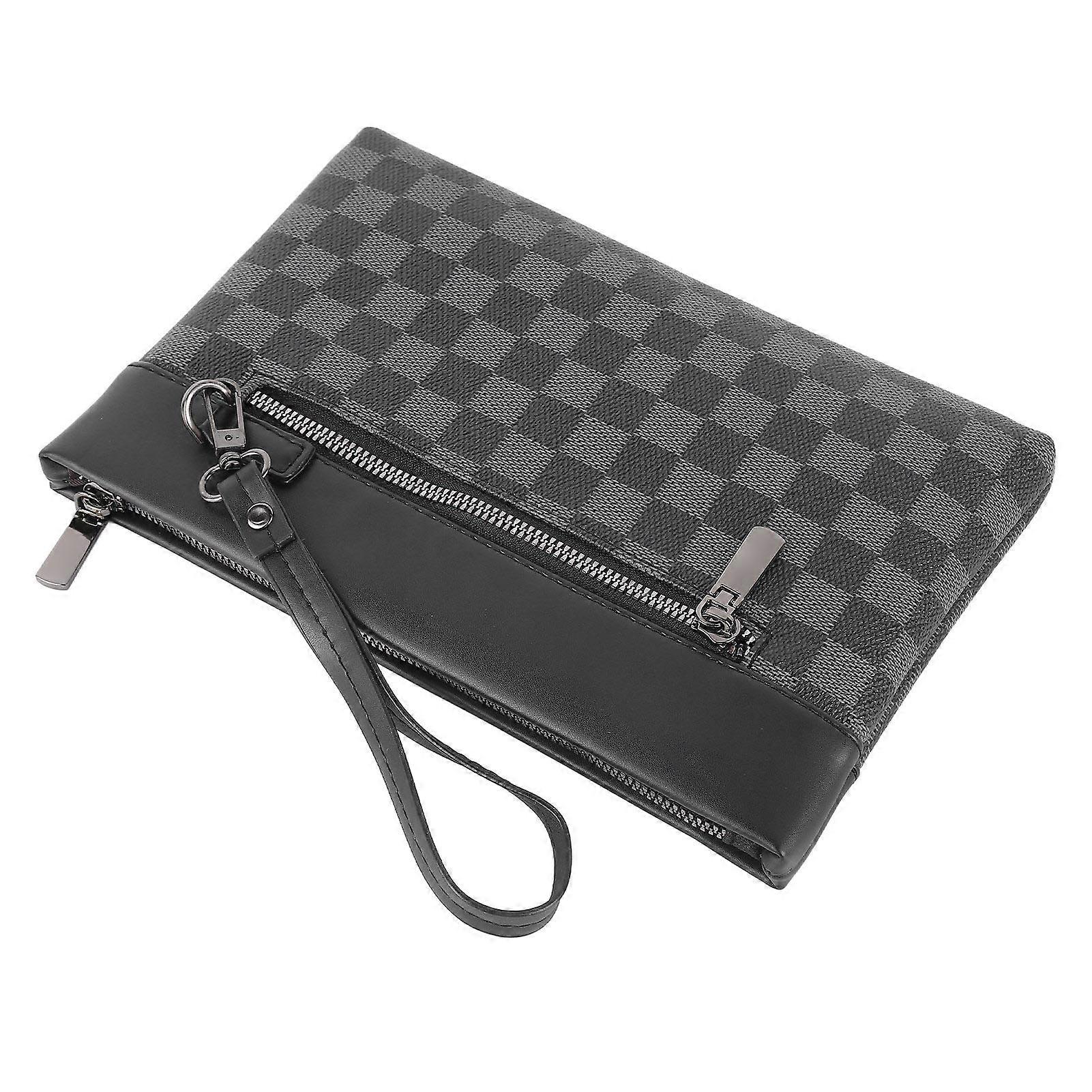 Envelop Bag PU Leather Large Capacity Zipper Comfortable Touch Wristlet Bag for Men Daily Use Black