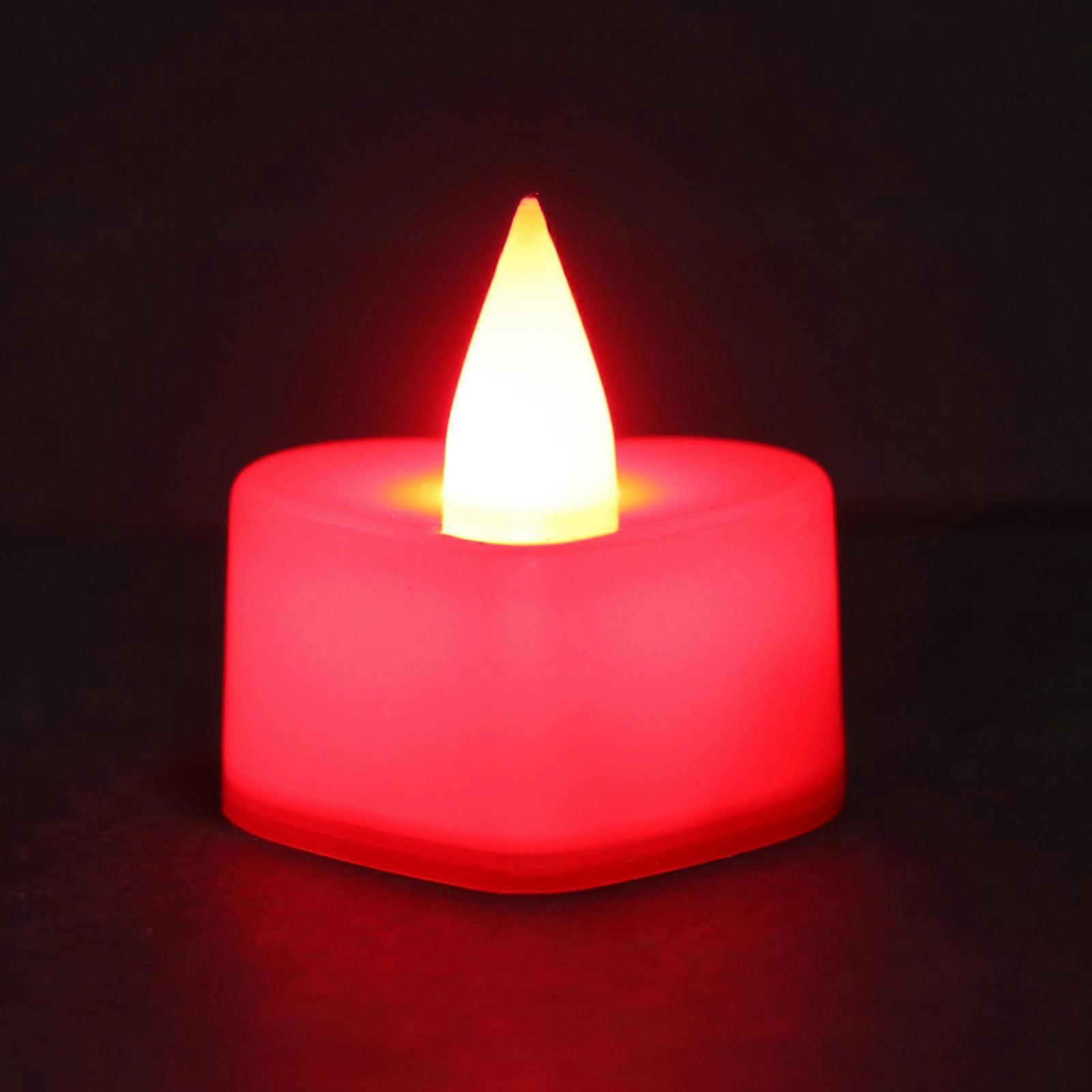 Flameless Candles Heart Shape Romantic Battery Operated Red Light No Flashing 12Pcs