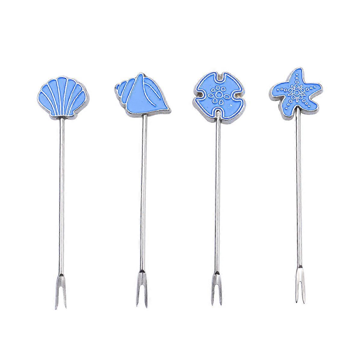 Steel Fruit Forks Versatile Stainless Picks for Party and Daily Use Blue 4Pcs