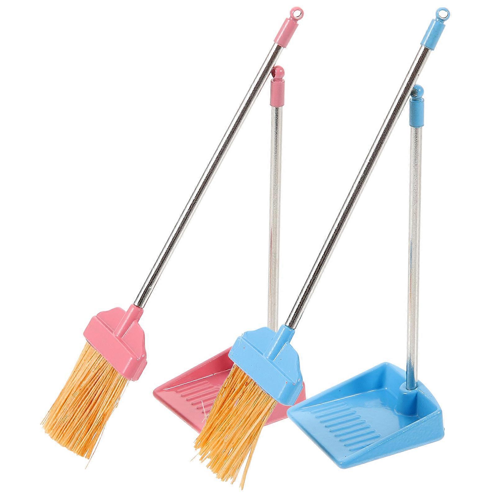 Miniature Brooms Mini Hand Broom and Dustpan Home Assorted Color 3.3X0.7X0.2in Imagination Development 2 Sets
