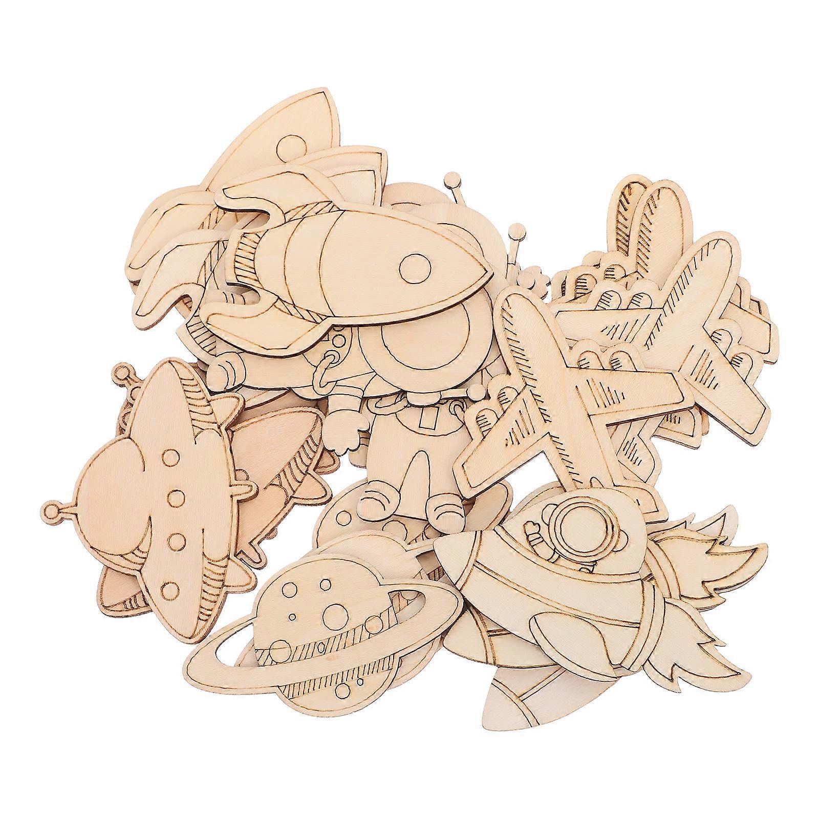 Planet Shaped Wooden Cutouts Diy Art Project For Party Favors Astronaut Decor 24Pcs