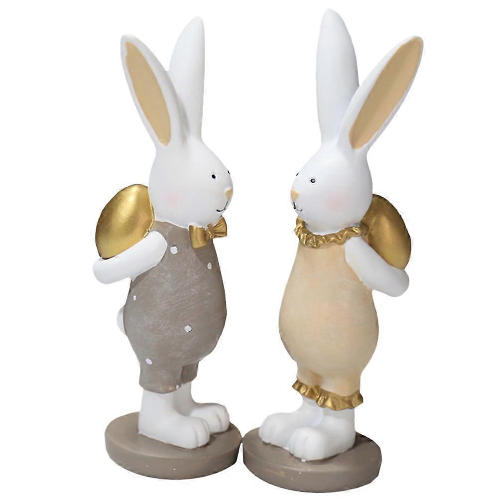 Bunny Figures Resin Bunny Ornament Tabletop Bunnies Easter Home Decor Assorted Color 14.2x5.7cm 2Pcs