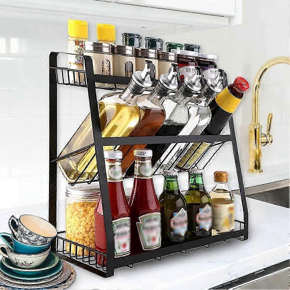 Spice rack 3-tier Black Spice Organizer Shelf standing for kitchens, storage of different sizes