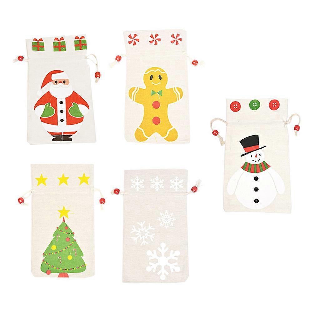 Xmas Theme Drawstring Pouches Christmas Celebration Round Top Opening Assorted Color 5Pcs