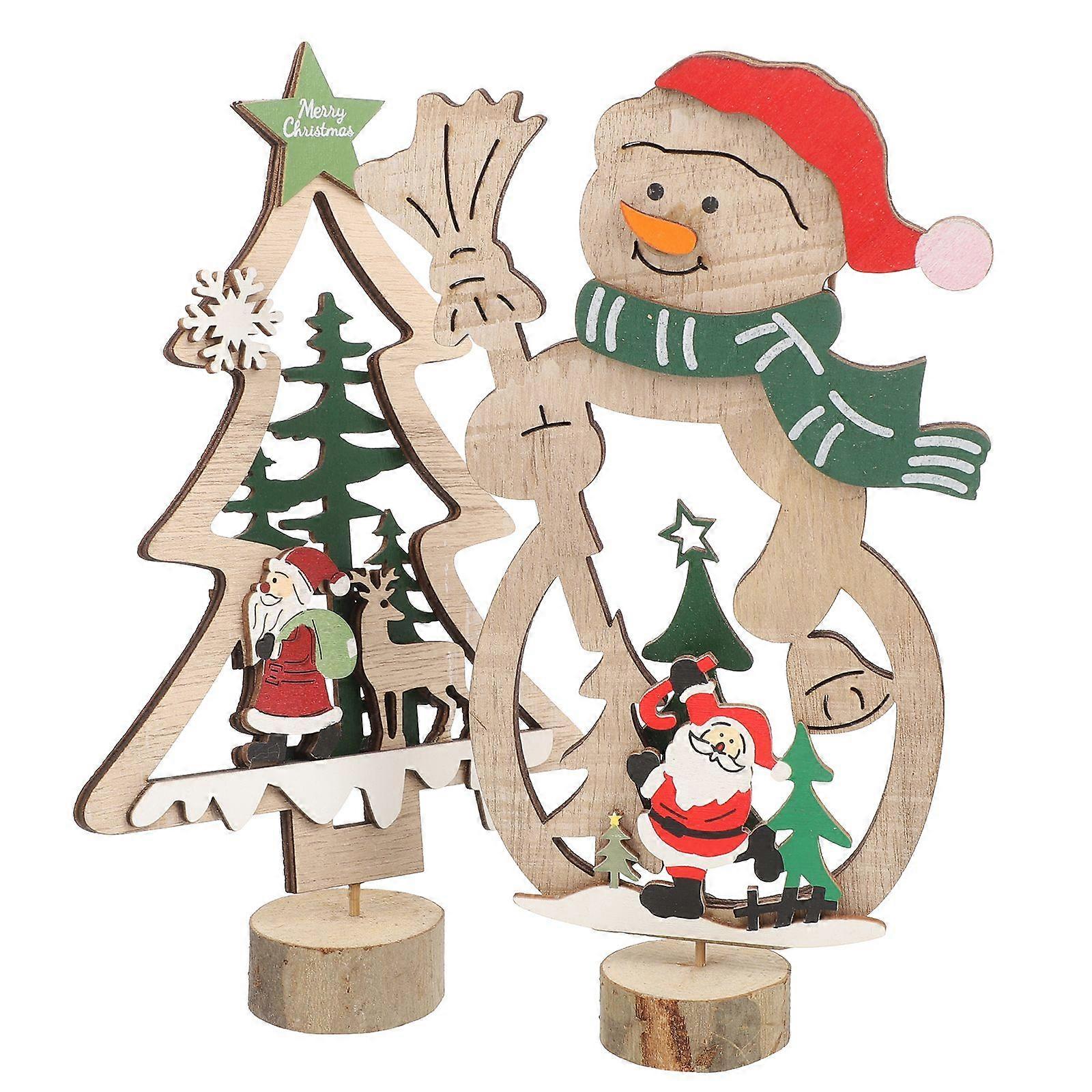 2 Pcs Christmas Tree Adornments DIY Wooden Desktop Decors (Assorted Color Style)