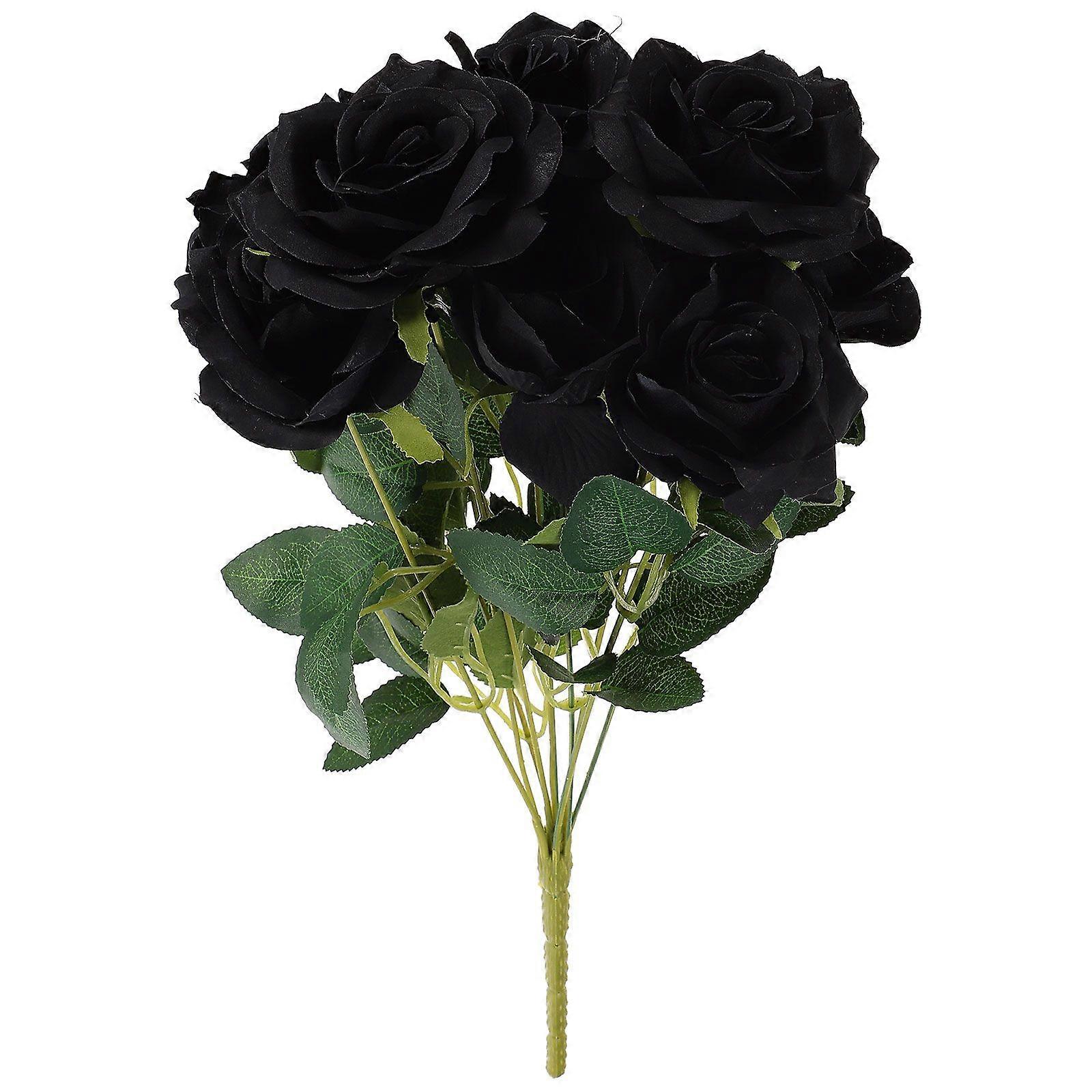1pc 9 Branch Simulation Black Rose Halloween Artificial Flower Ornaments