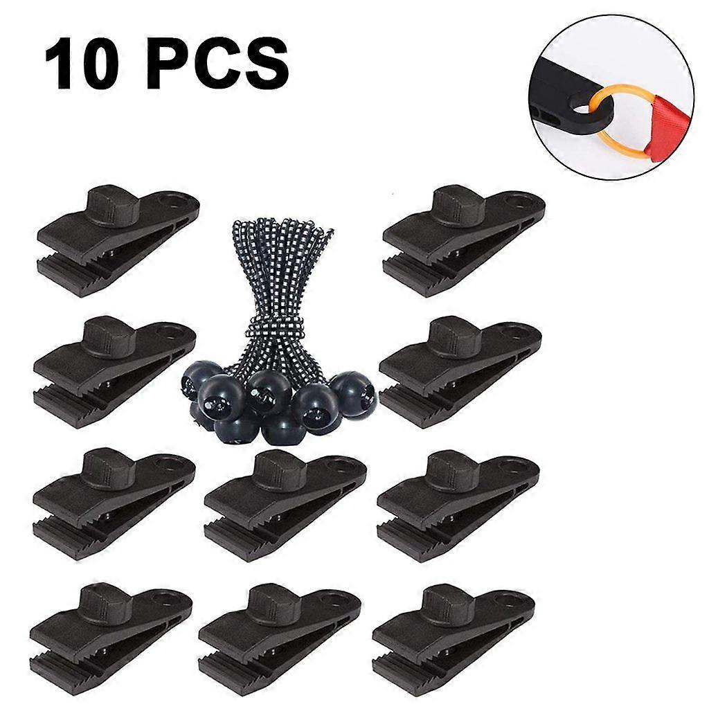 Tent Clips - 10 Sets, with Bungee Cords, for Awnings