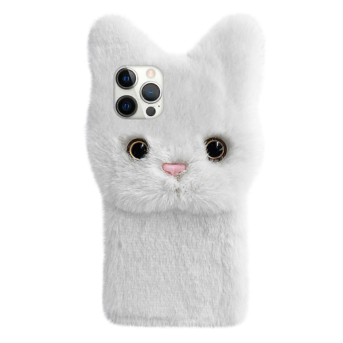Soft Fluffy Plush Cartoon Cat Phone Case Shockproof TPU Cover with Scratch Resistant Cozy Furry Design for Women