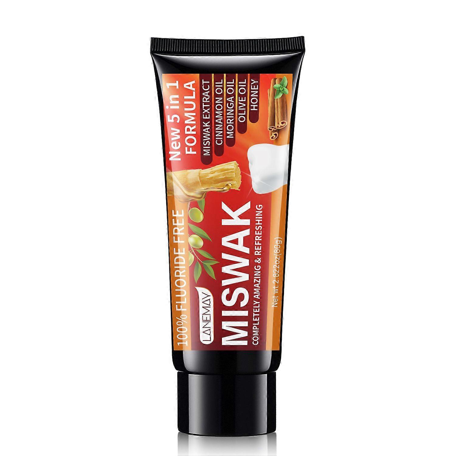 Herbal Miswak Whitening Toothpaste - Refreshing- with Moringa Oil, Miswak Extract, Olive Oil & Honey- 100% Fluoride Free & Vegetable Base 80g