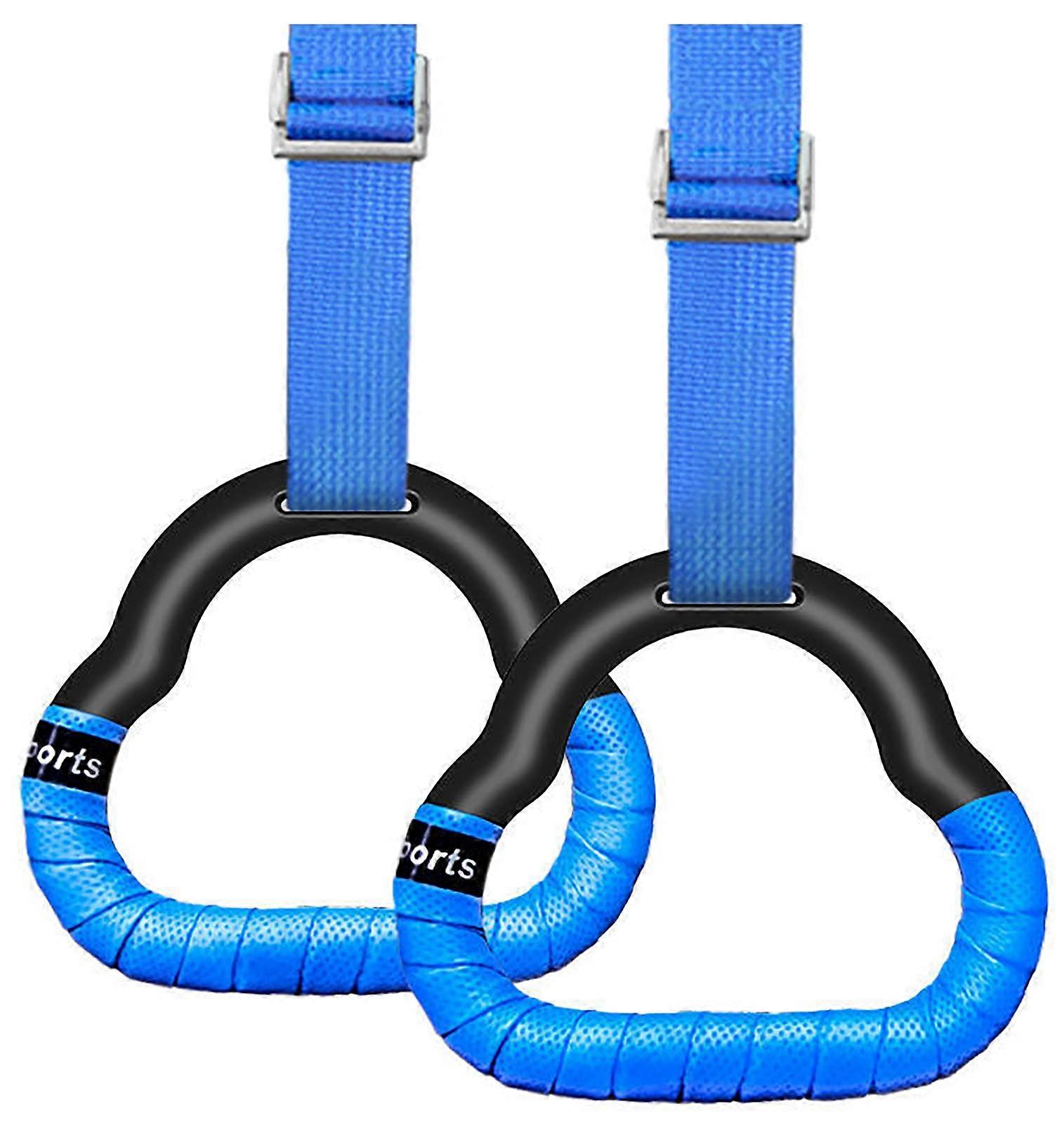 Gymnastics Rings Set with Adjustable Buckle for Body Training Blue