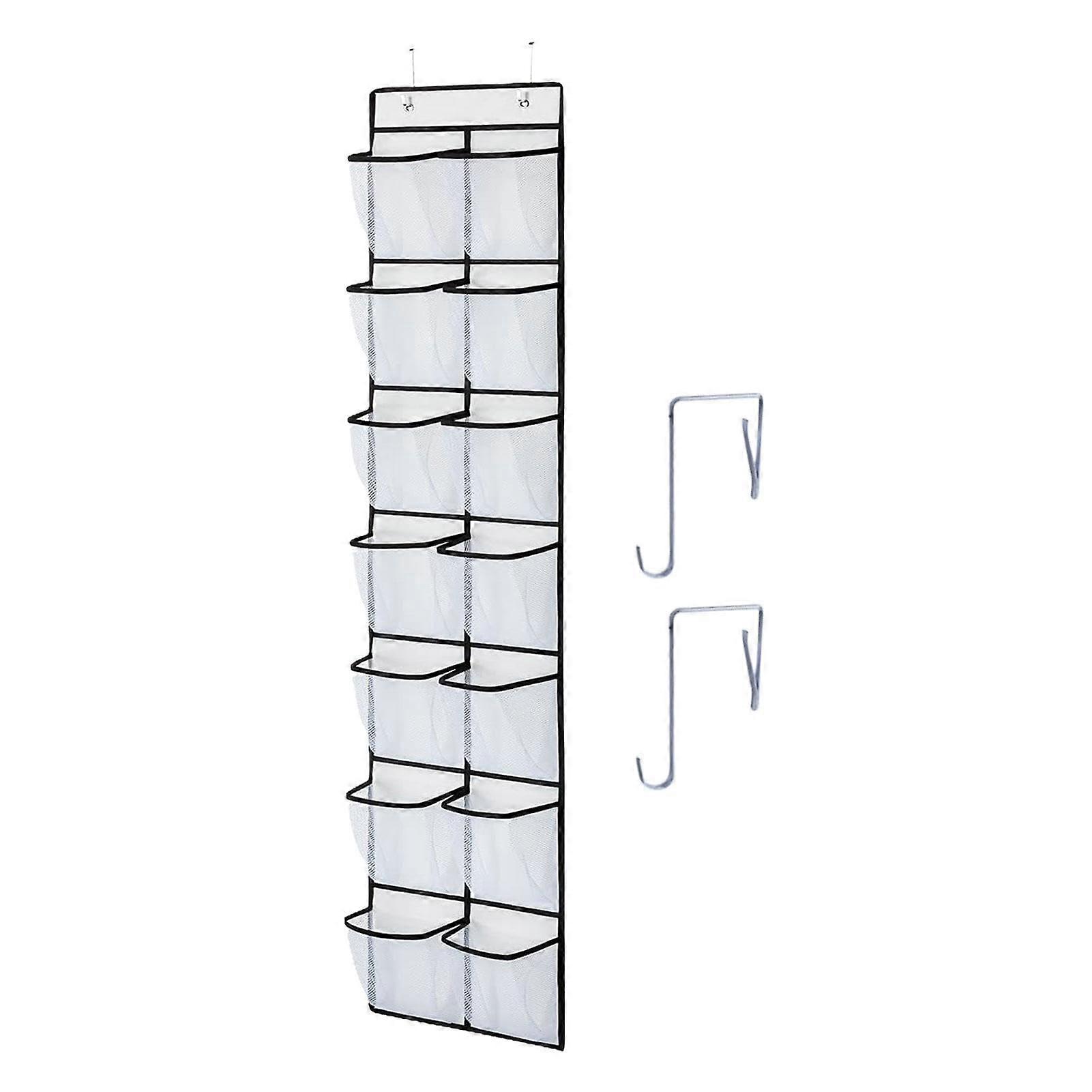Door Shoe Organizer 12-Compartment Space-Saving Over-The-Door Rack, 4 Hooks, Large Storage Pocket