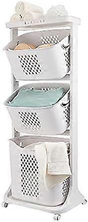 3-Tier Rolling Laundry Basket Organizer with Wheels, Plastic Sorting Bins for Clothes Storage, Home organization solution