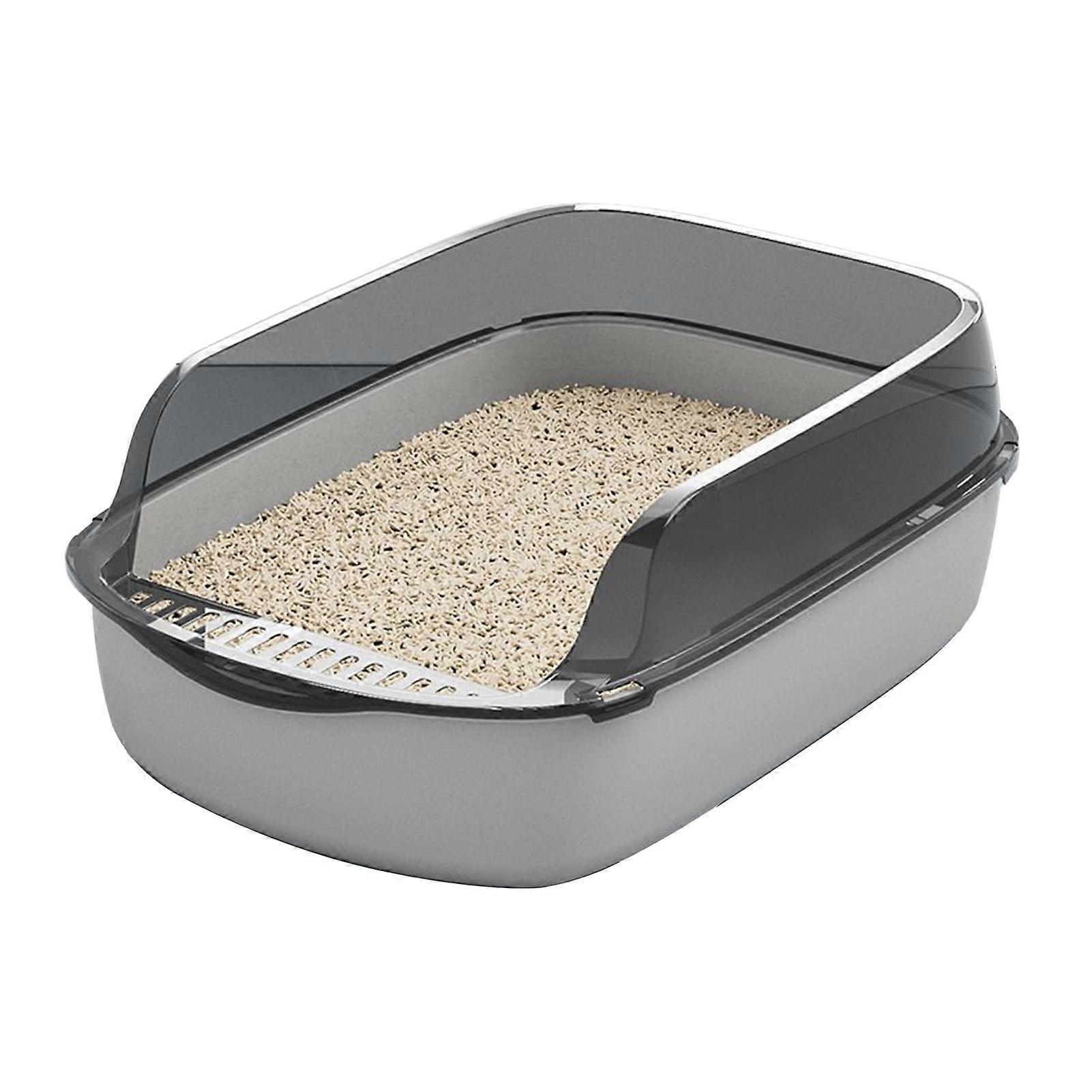 Cat Litter Box Semi with High Sides Enclosed Odor Resistant Anti Spill Removable Open Top Cat Litter Tray with Scoop
