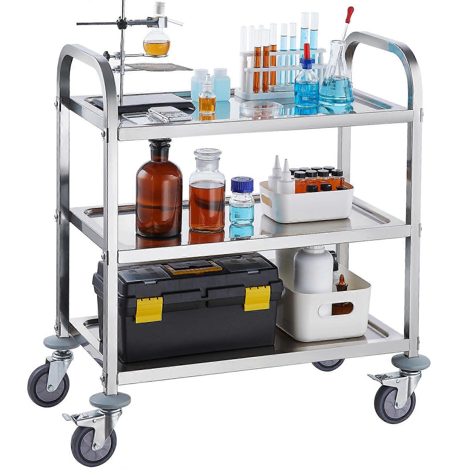 Vogn i rustfrit stål, 3 lagLab Utility Cart400 lbs, til laboratorium, klinik, køkken, salon
