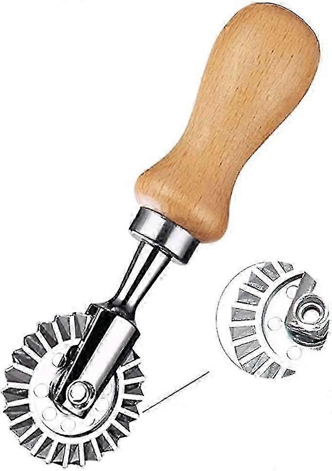 2024 Pasta Cutter Stamps with Roller Wheel, Round Mold, Wooden Handle and Fluted Edge Press