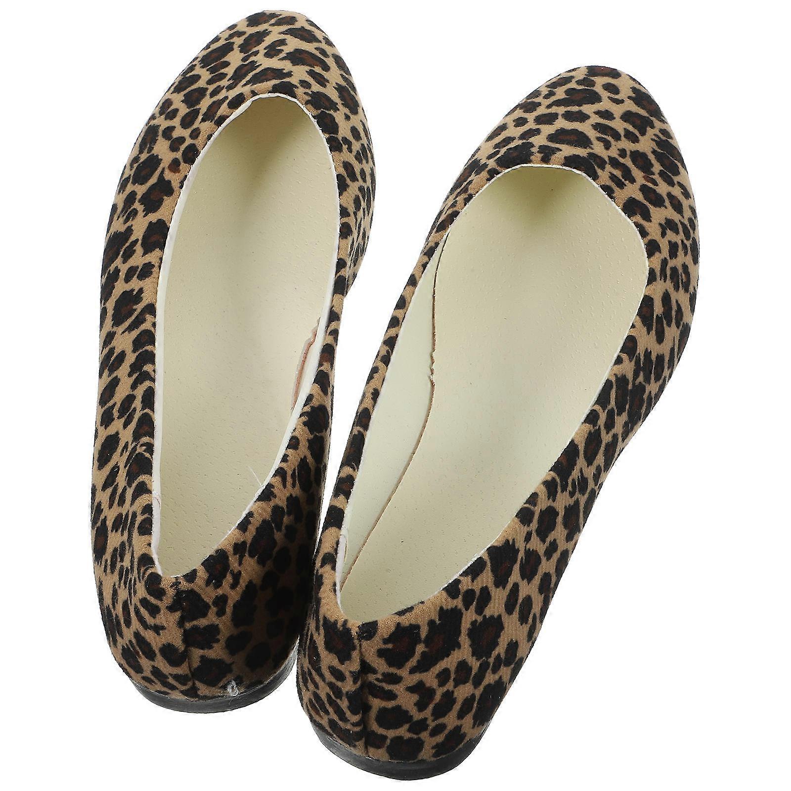 Ladies Leopard Print Flat Shoes Fashion Style Safe Walking Suede Material Brown Leopard 1 Pair