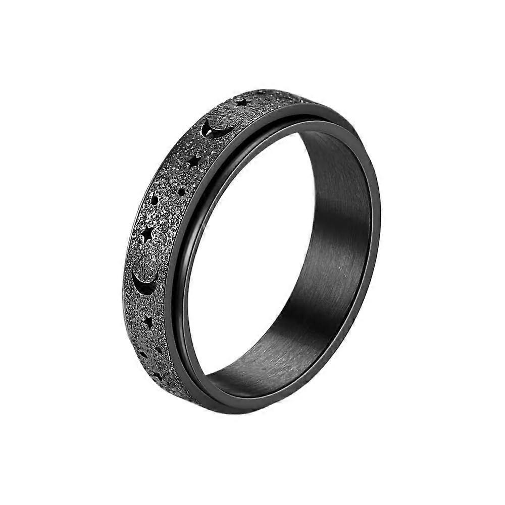 Fidget Rings in Brushed Stainless Steel, Moon and Star Design, Men's Anti-Stress Spinner Ring, Size Big 7, Model Ring-1567
