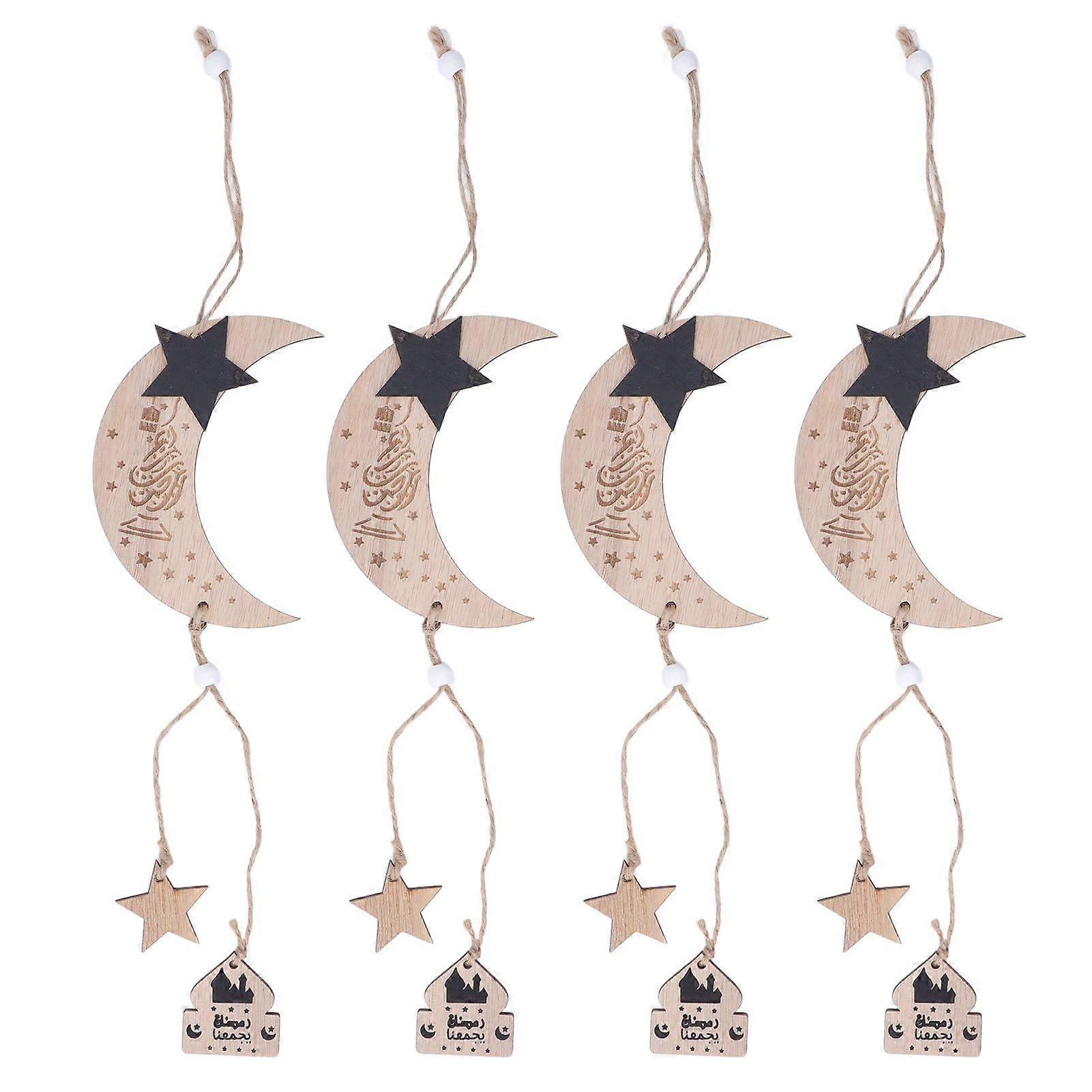 2025 Último Modelo 4 Peças Eid Lua Enfeite De Madeira Lua Estrela Durável Requintado