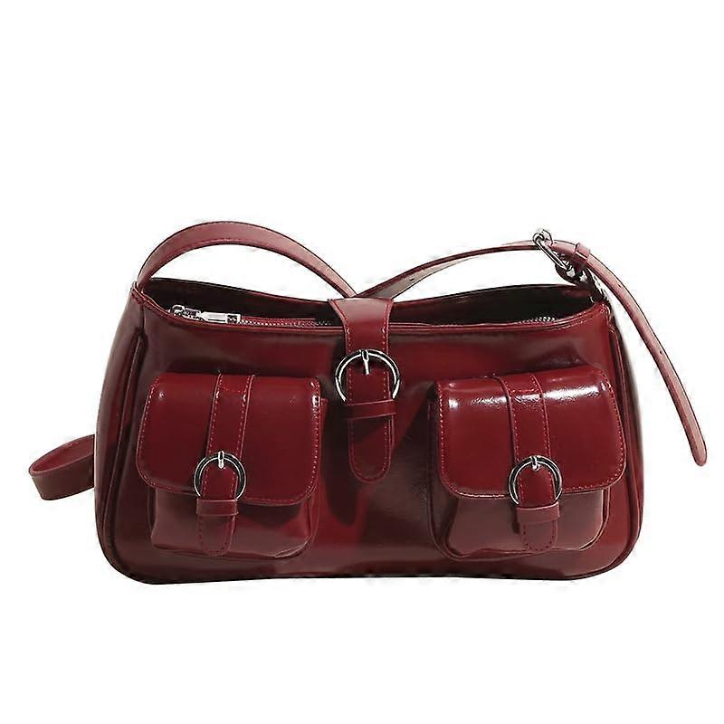 Women's  Leather Satchel Wallet with MultiPocket Crossbody Bag Solid Hobo Bag Zipper Trendy  Handle Bag for Work Travel (Red)