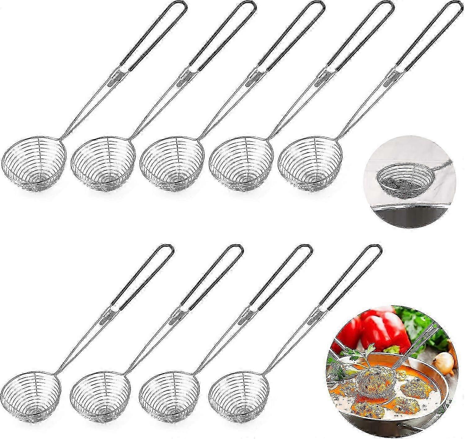 9 Stück Fondue Sieb Edelstahl Küchensieb mit Griffen Feinnetz Küchensieb Schöpfkelle Sieb Schaumlöffel für Gemüse Pilze Fleisch