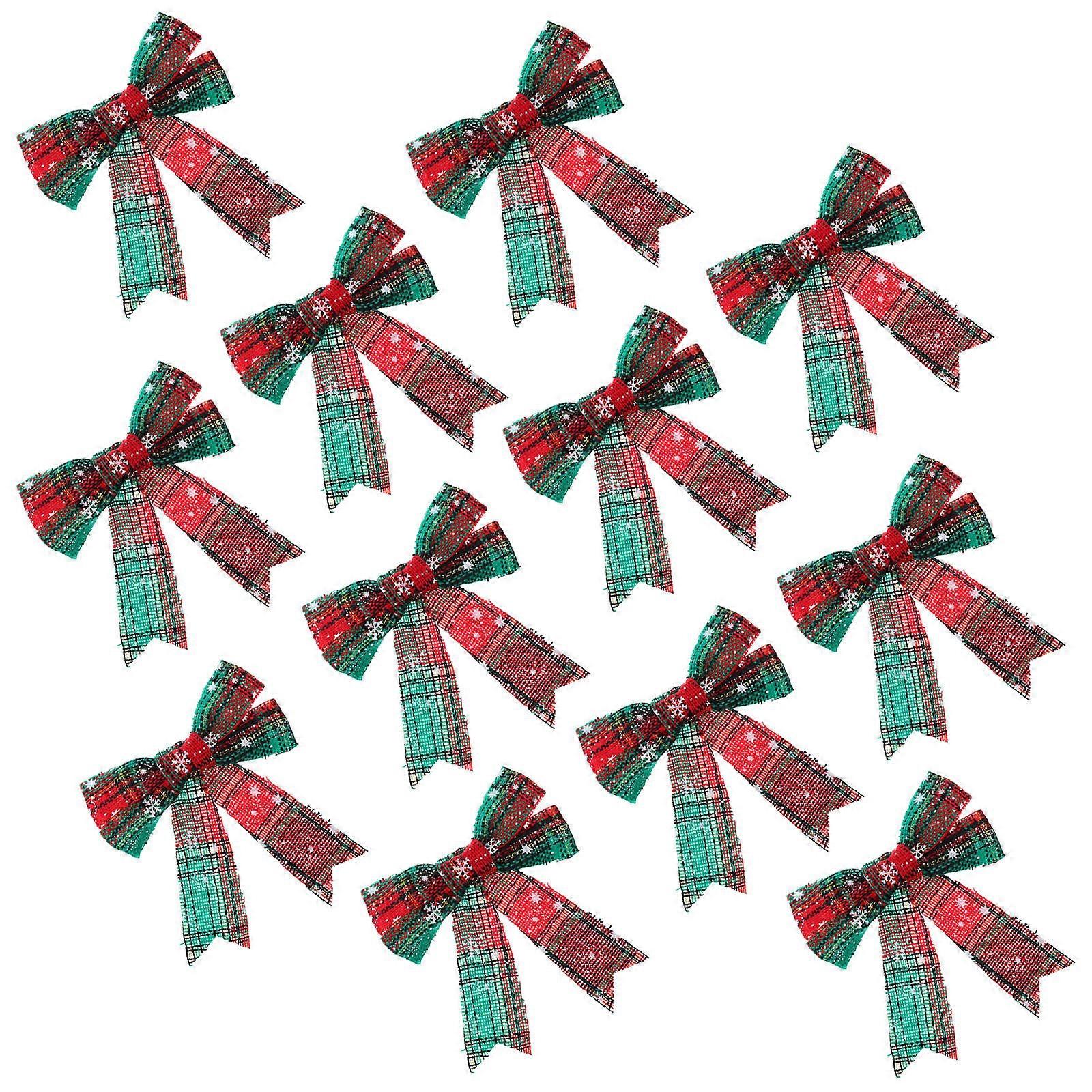 Christmas Bowknot Festive Snowflake Bows Red Plaid 12pcs Party Decorations