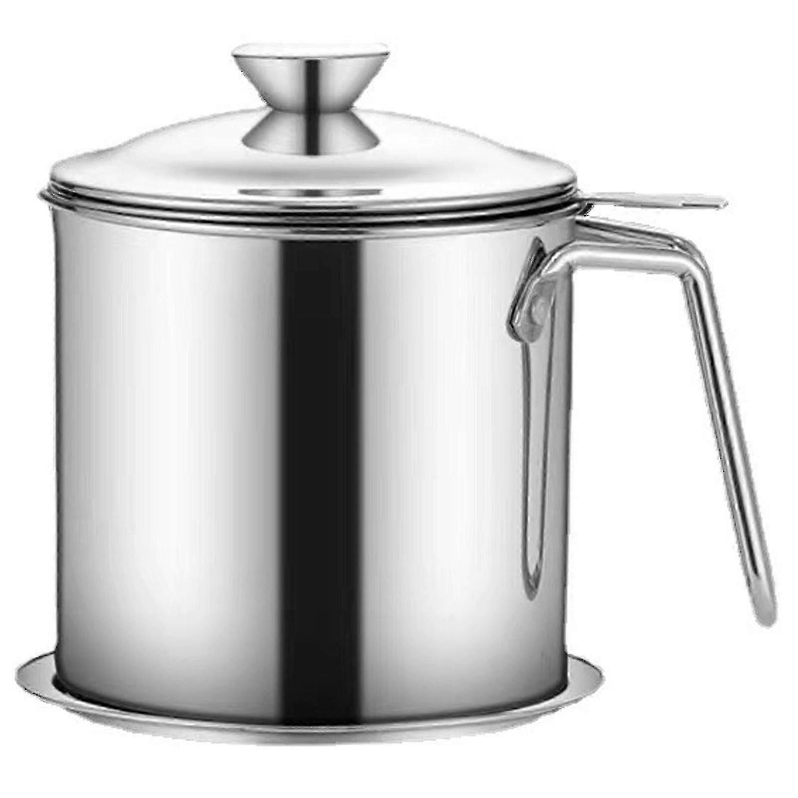 Grease Container With Strainer, Stainless Steel Cooking Oil Keeper With Lid And Base For Cooking