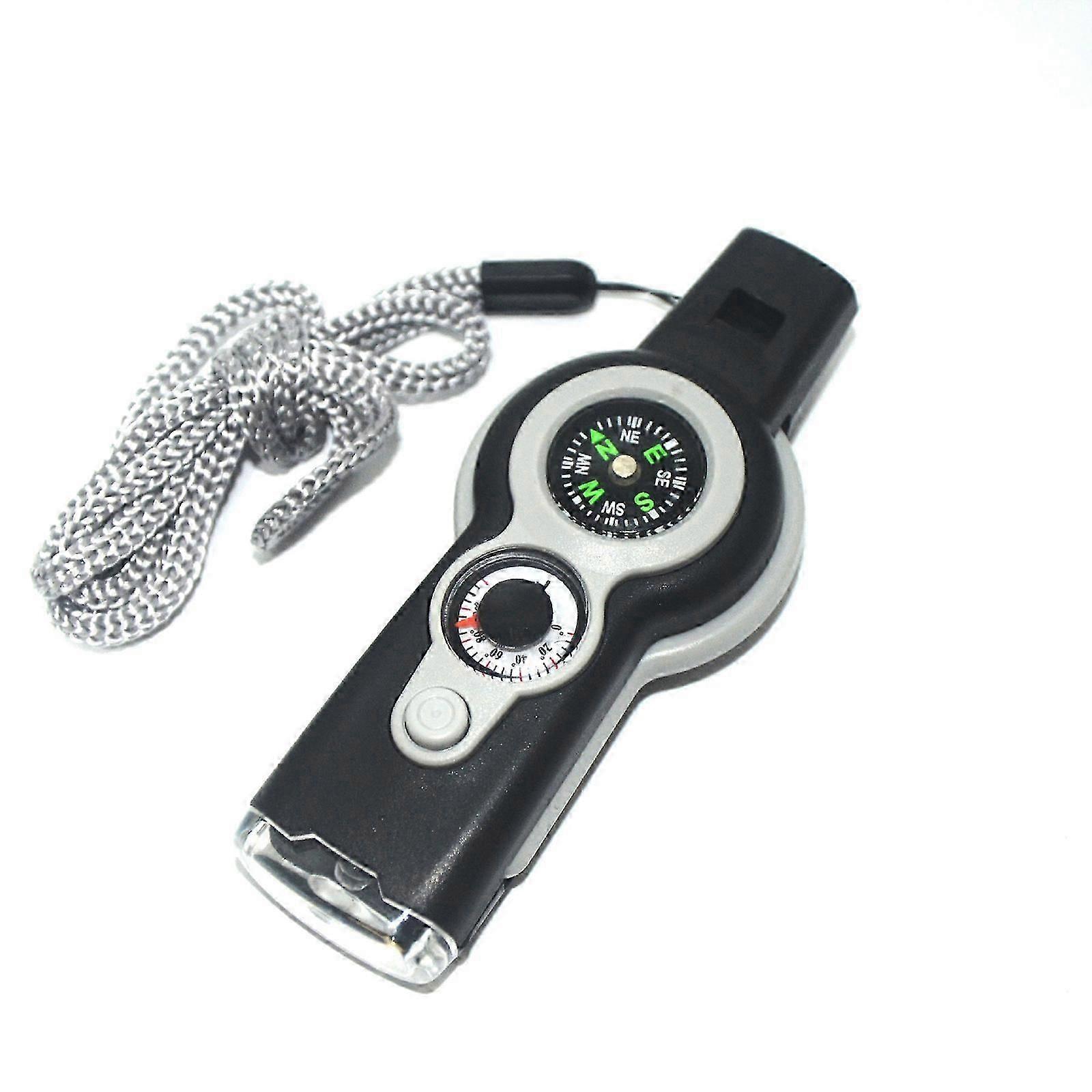 Emergency Survival Whistle With Lanyard,7 In 1 Survival Multitool Loud Safety Whistle With Led Light