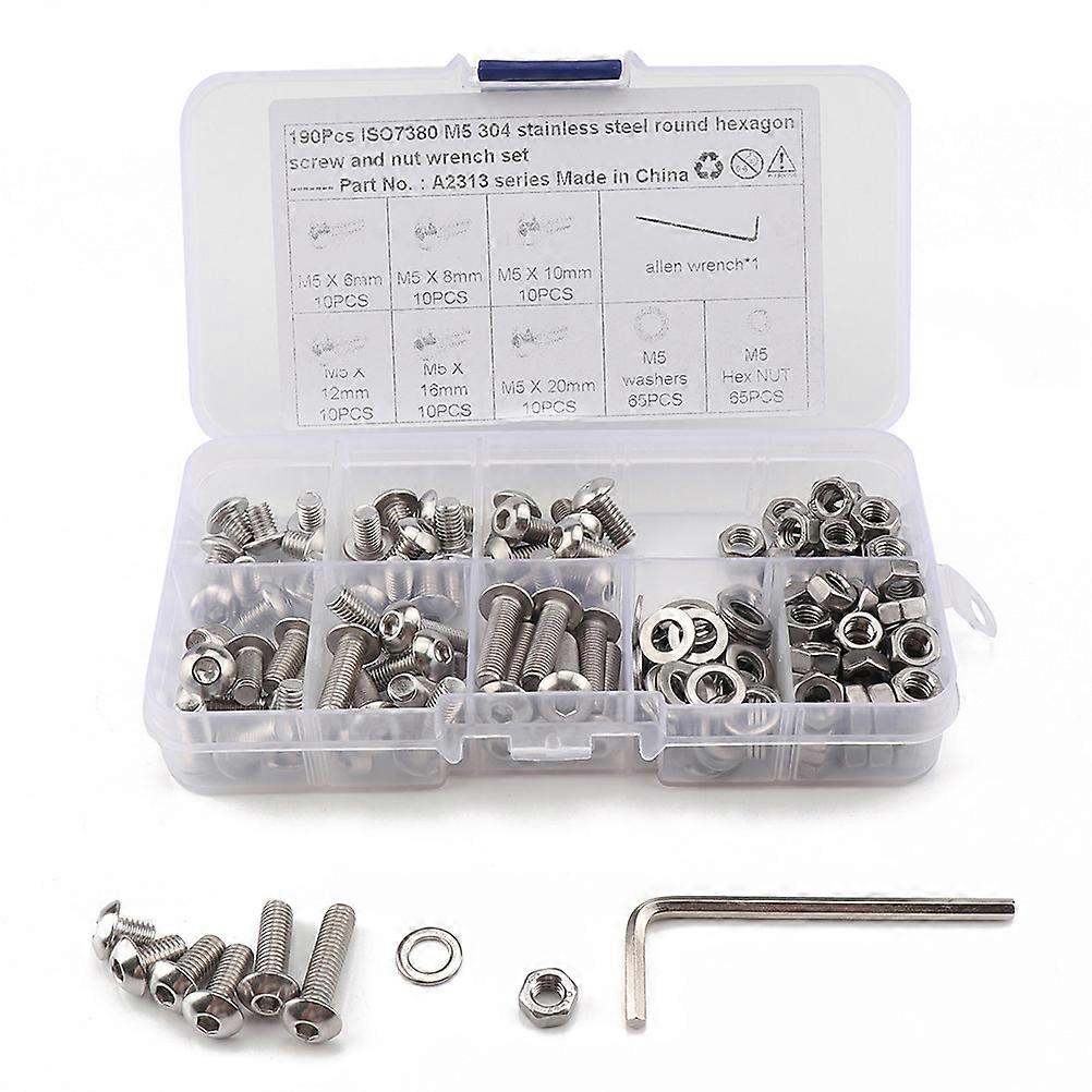 Machine Screws And Nuts Assortment Set For Electronics Assembly M5x12mm Anti-Loosening 190Pcs