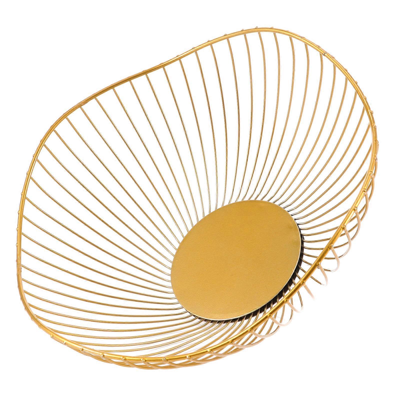Golden Metal Fruit Basket for Storage with Simple Geometric Lines and Non Slip Pad 7.5 x 4.5 x 3.5 inches