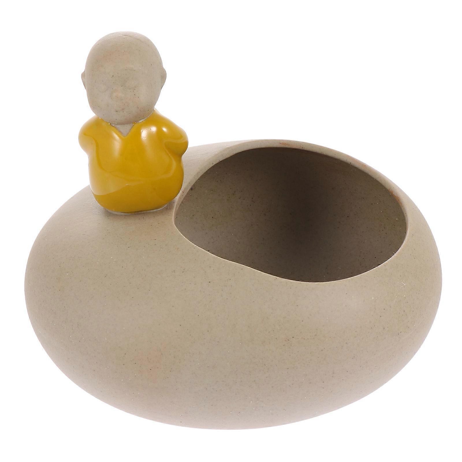 Flower Pot Container Green Ceramic Round Mouth For Succulent Plants With Drainage 1Pcs