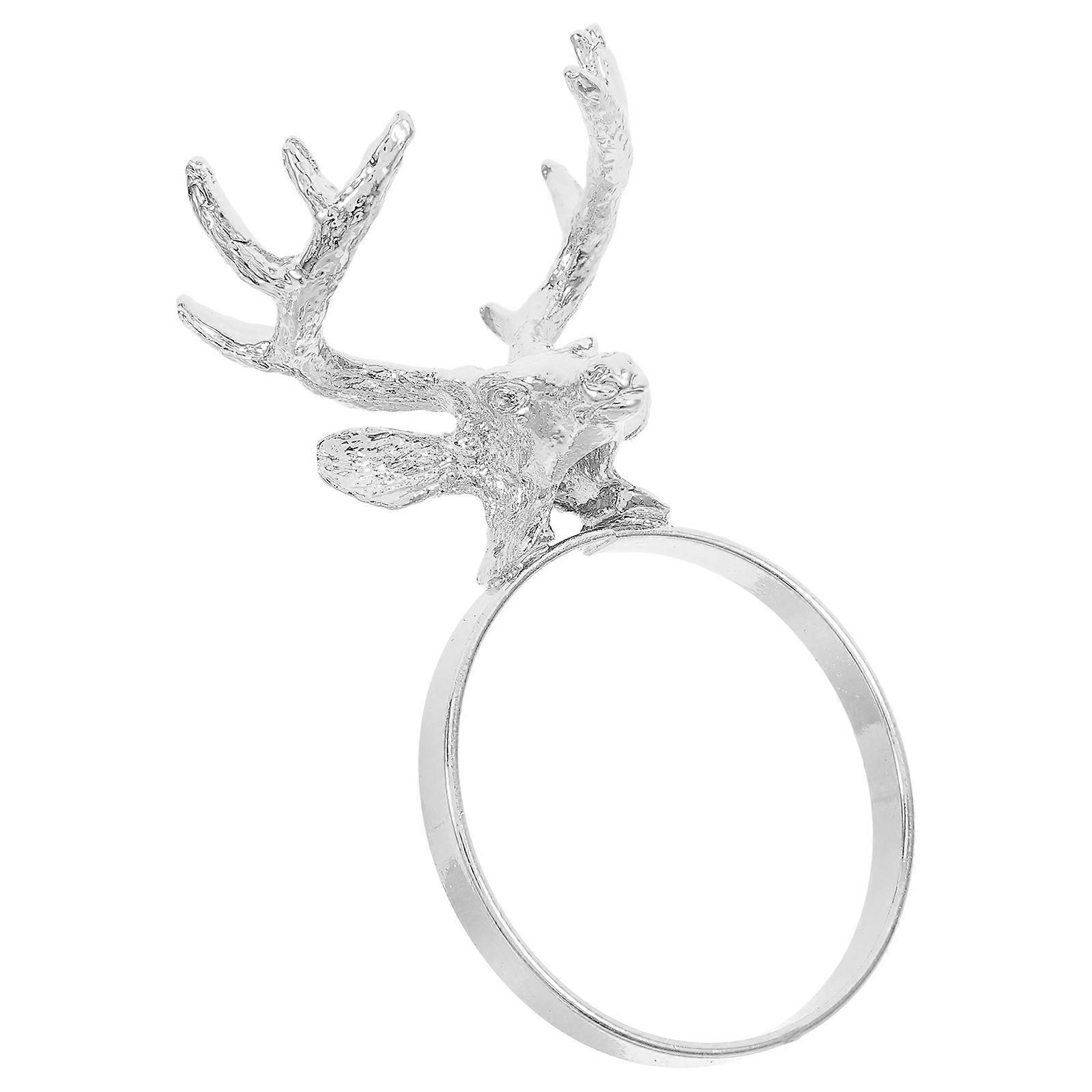 Festive Napkin Rings with Charm for Holiday Table Decor in Silver Zinc Alloy 3D Reindeer Design Fits Most Standard Napkins