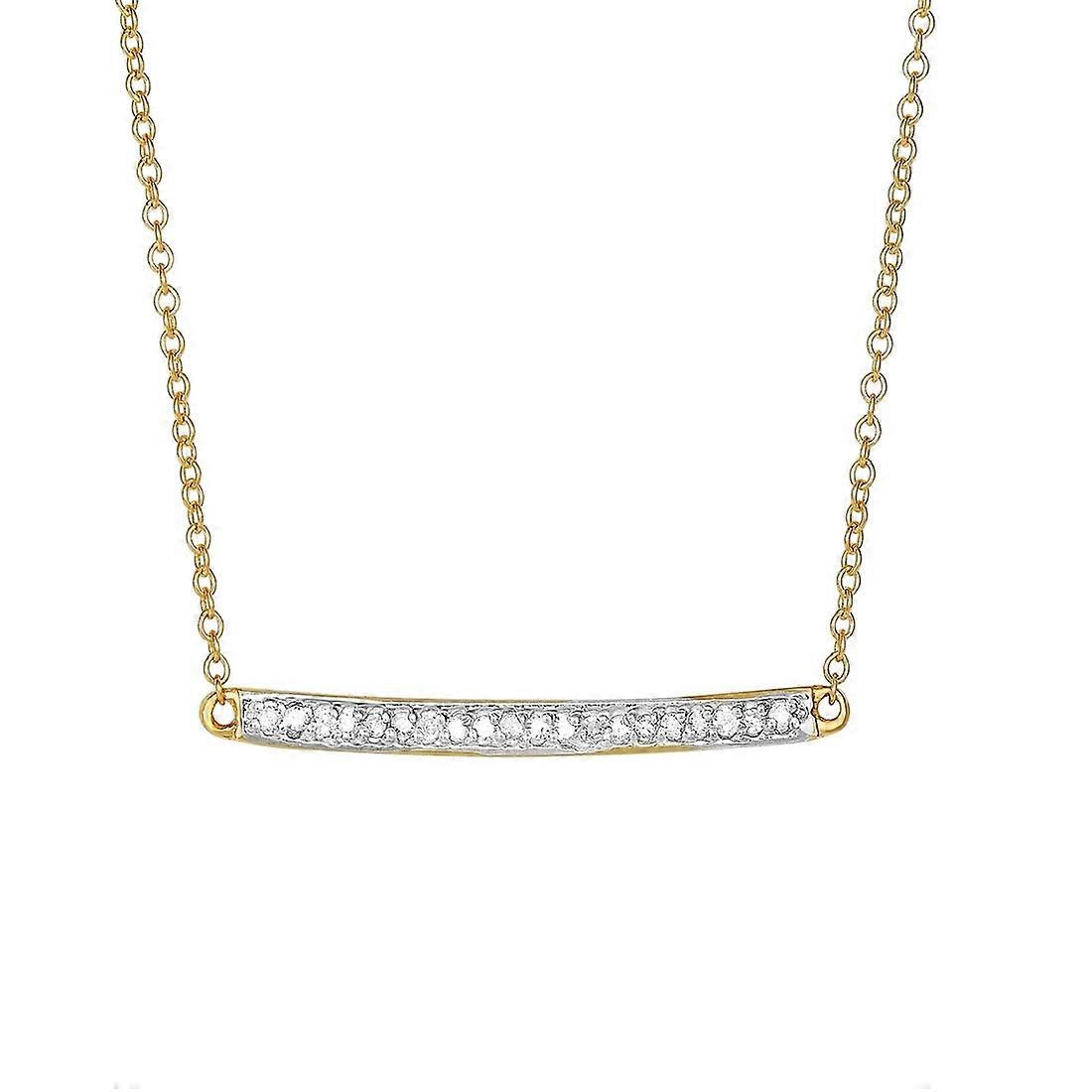 Collier barre brillante en or jaune 14 carats avec 0,12 ct. Diamant Mousqueton Fermoir 18 pouces Pendentif-Collier pour femme