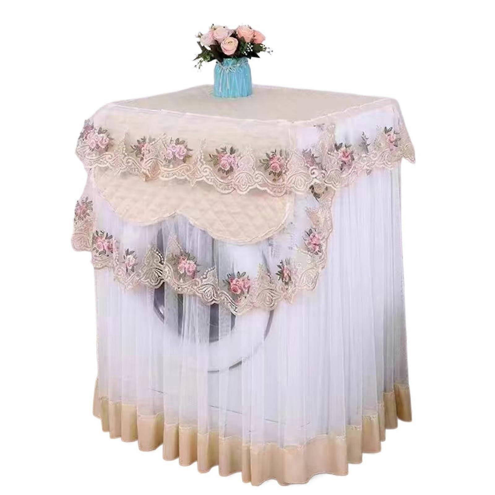 Washing machine cover with lace, Nordic style, dustproof, beige