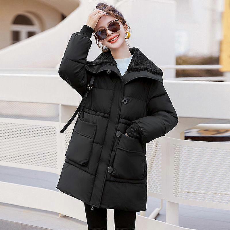Thick and Warm Long Winter Jacket for Women with Lamb's Wool and Down Filling, Slim Fit and Pockets, Versatile Style