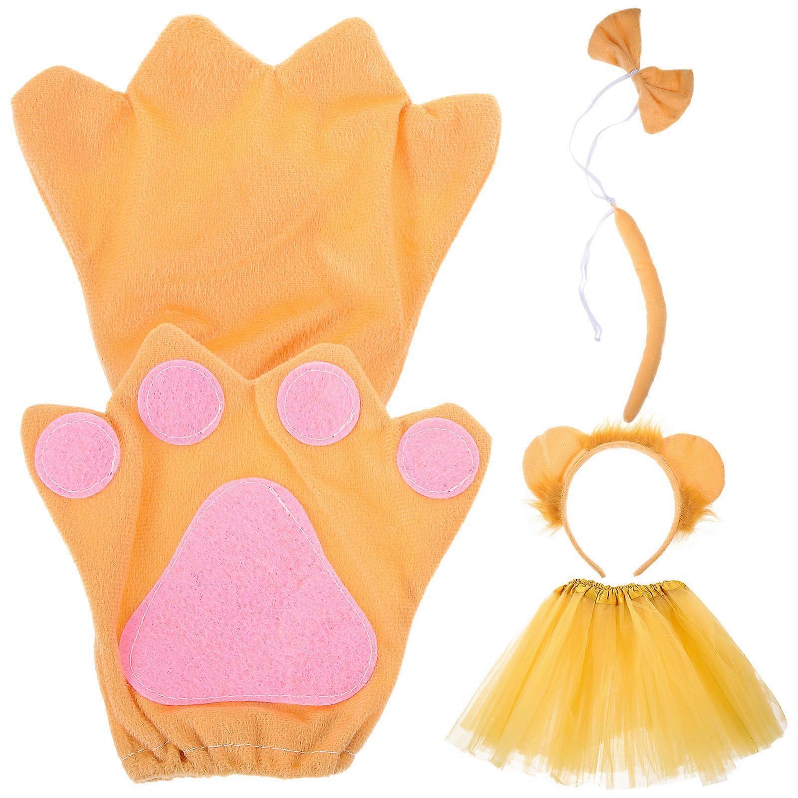 Lion Costume Set with Ears, Headband, Bowtie, Gloves, Tutu Skirt, and Tail for Halloween Cosplay – Adorable Animal Role Play Accessories for Adults