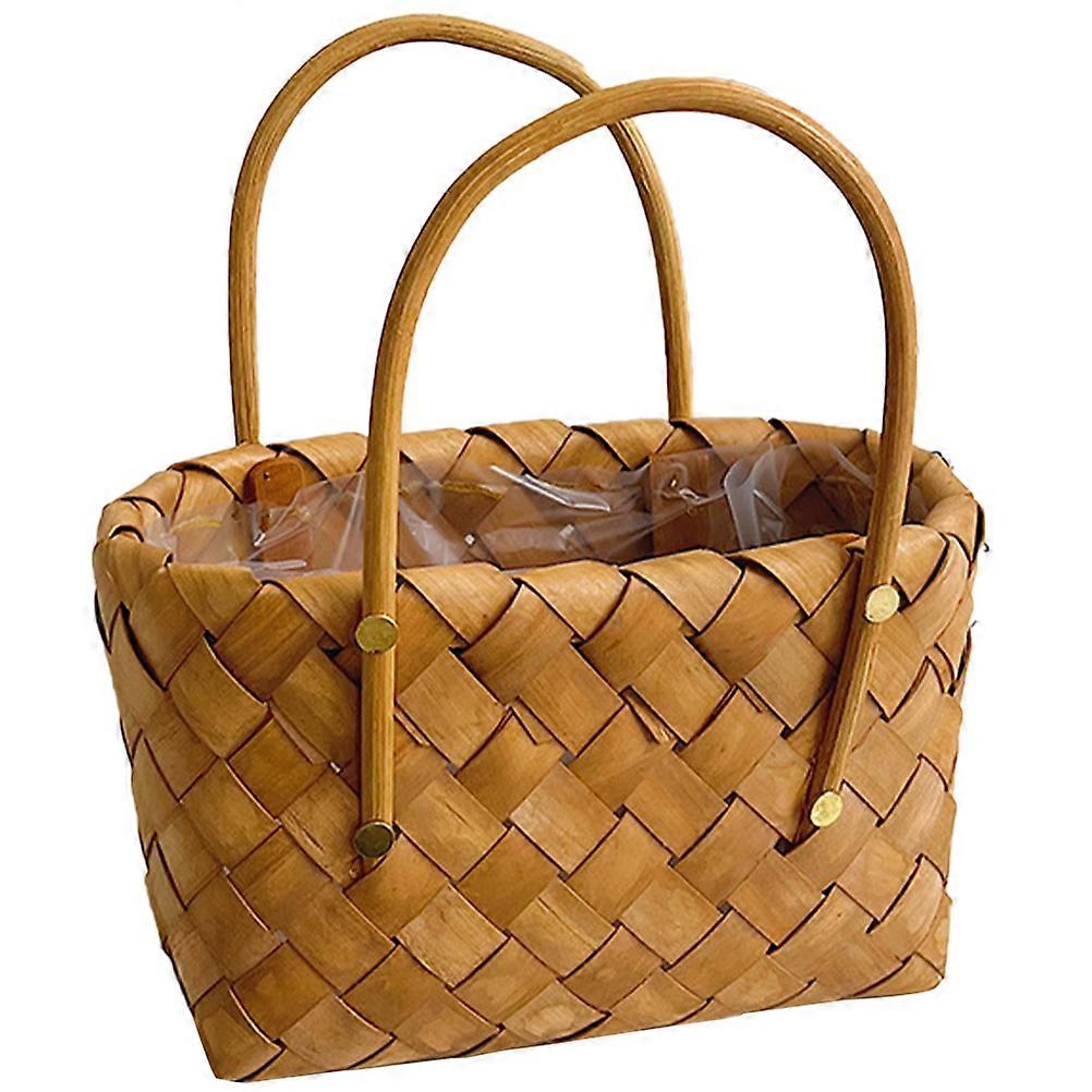 Woven Small Basket With Handles For Household Planter And Wedding Decoration In Coffee Color With Rectangular Shape For Storage 1Pcs