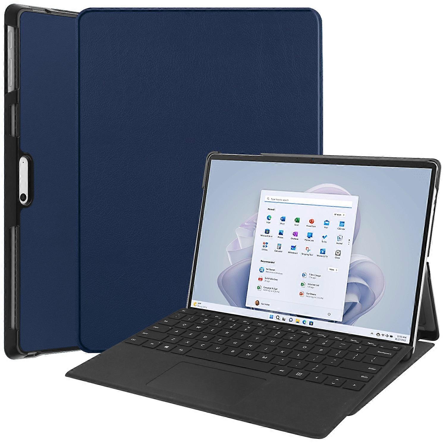 For Microsoft Surface Pro 10 Pro 11 Case PU Leather Folding Stand Folio Tablet Cover - Dark Blue