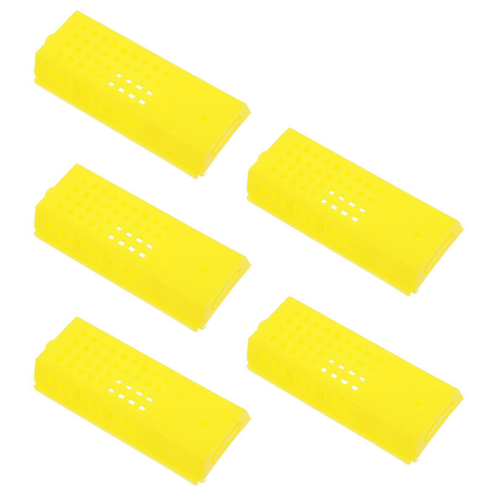 5pcs Yellow Plastic Queen Cage Multifunctional Beekeeping Tool for Rearing, Transporting & Mailing Bees – Durable & Easy to Clean Hive Management