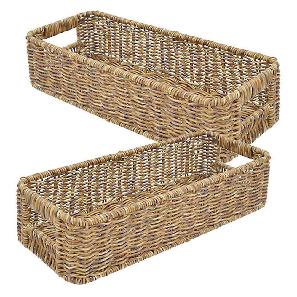 Utensil Basket Woven Basket 2Pcs Perfect For Kitchen Decor Coffee Color Deep Storage Capacity