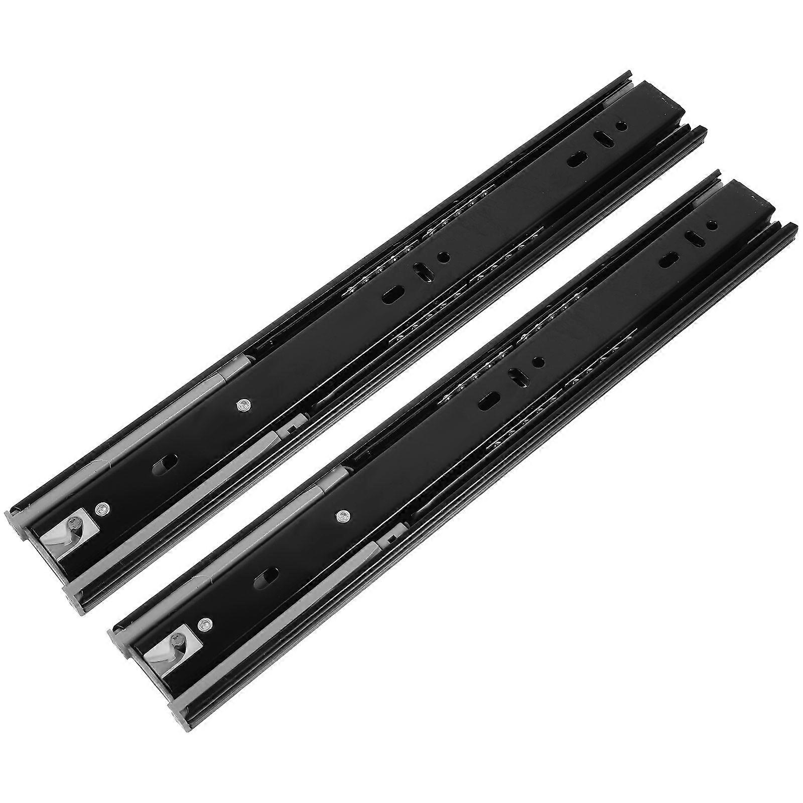 Drawer Slide Rail Black 3 Section Damping Buffer Style 12Inch Telescopic Designed For Desk 1 Pair
