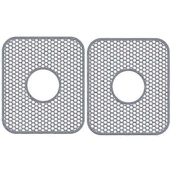 Silicone Sink Mat, 2-Pack Kitchen Sink Protector with Rear Drain, Heat Resistant Non-Slip Foldable