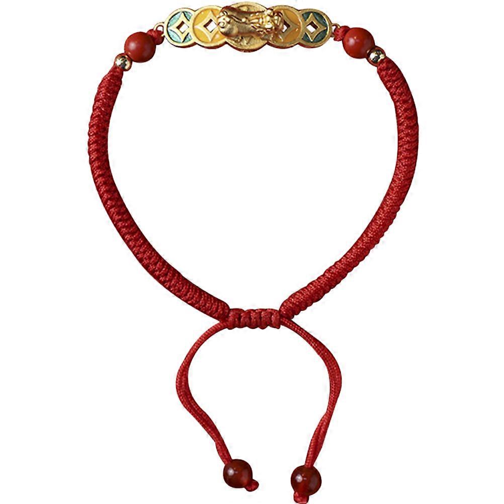 Red Adjustable Woven Rope Bracelet for Women with Chic Design and Workmanship 7.5 inches