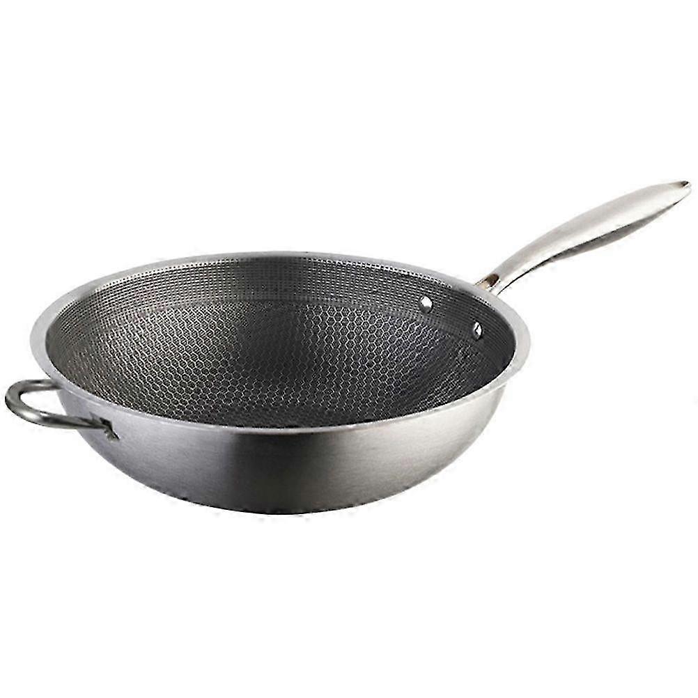 Stainless Steel Wok Honeycomb Structure Frying Pan Double Handles Chinese Wok