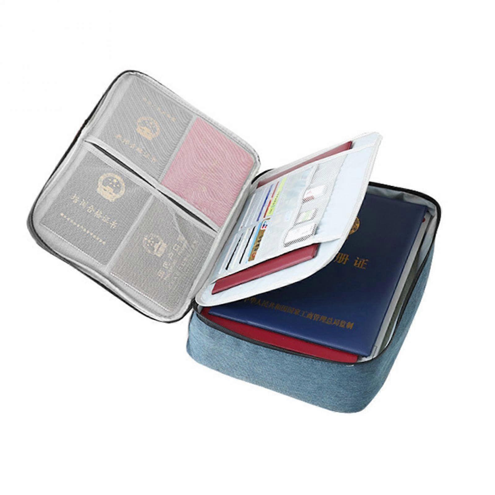 Blue 2 Layer Document Storage Bag Large Capacity Multilayer File Organizer for Home Documents and Passports